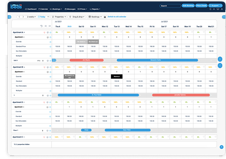 Drag and Drop calendar for vacation rental, Drag and Drop calendar for hotel